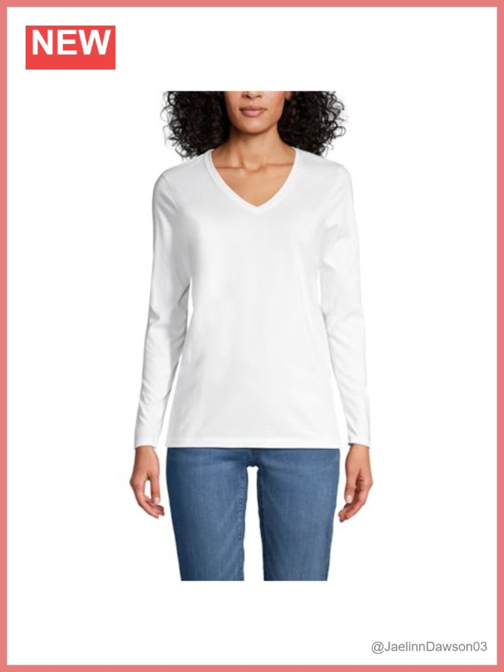 Lands' End Supima Cotton Long Sleeve V-Neck Tee Relaxed Fit Classic